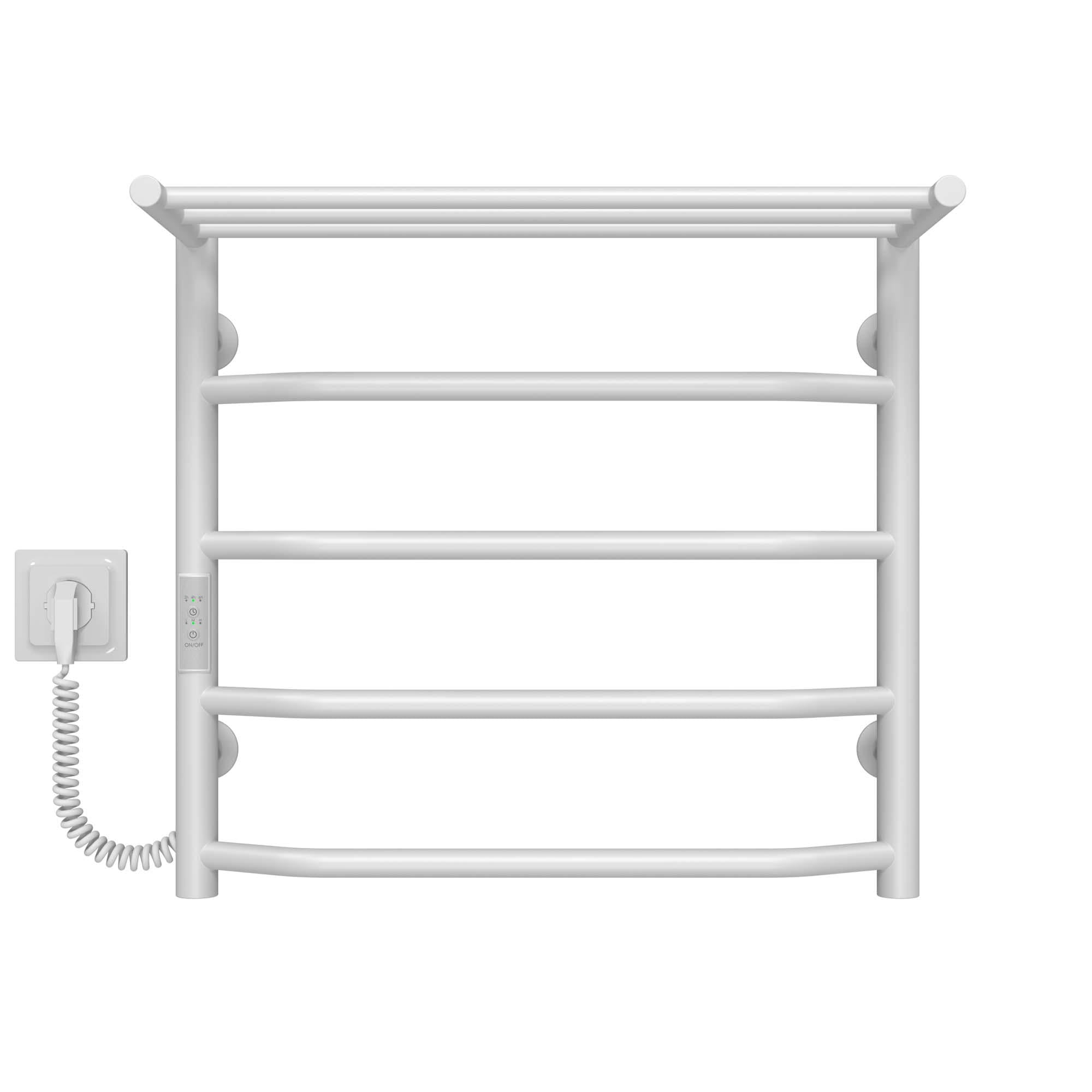 Полотенцесушитель электрический с полкой Deffi Трапеция П5 WD03 левое подключение нержавеющая сталь 500х500 мм Белый (C.TP.50.50.5.E.W.L.3)