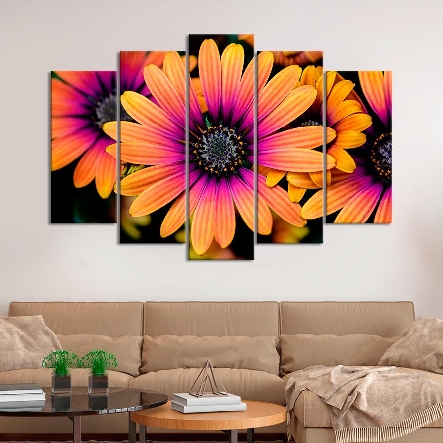 Картина квіти та рослини Фіолетово-помаранчеві ромашки 112x68 см (A1041-5)