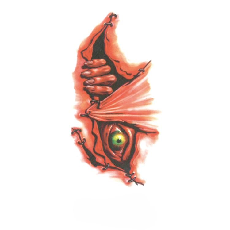 Наклейки тату для Хэллоуина Глаз и рука 10x6 см Красный (900005)