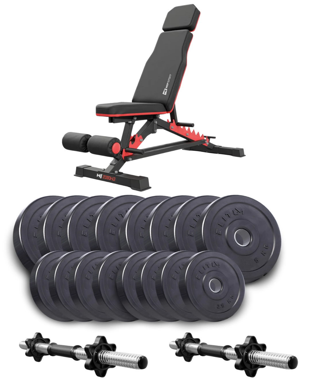 Спортивна лава Hop-Sport HS-2090 HB з гантелями Elitum Titan 2х31 кг
