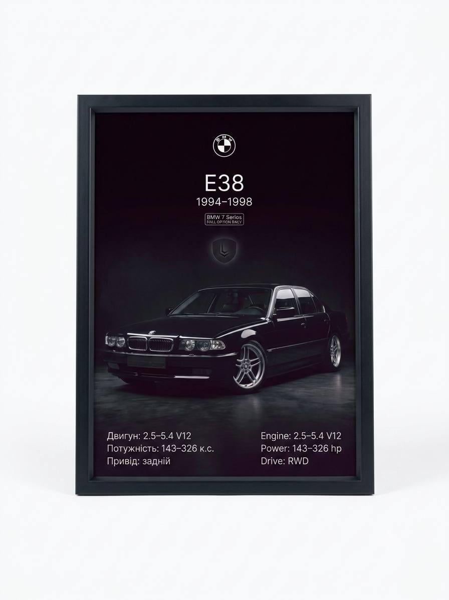 Постер стильный BMW 7 Series E38 в рамке со стеклом