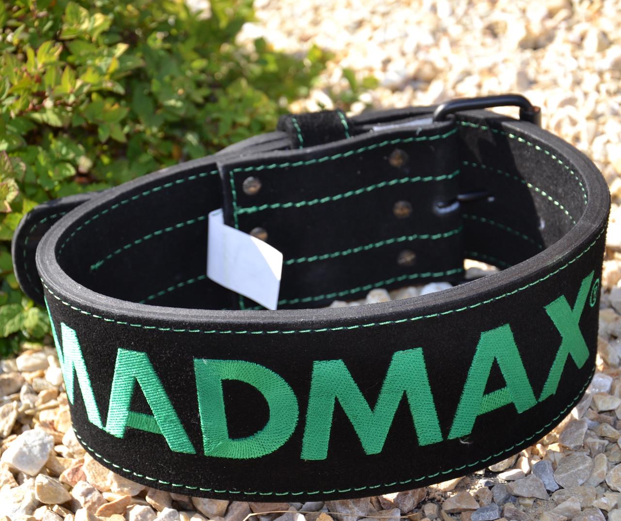 Пояс для тяжелой атлетики MadMax MFB-301 Suede Single Prong кожаный M Black/Green - фото 2