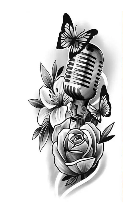 Тату временное водостойкое 3D большое Микрофон BK-065 18х9 см (4419470)