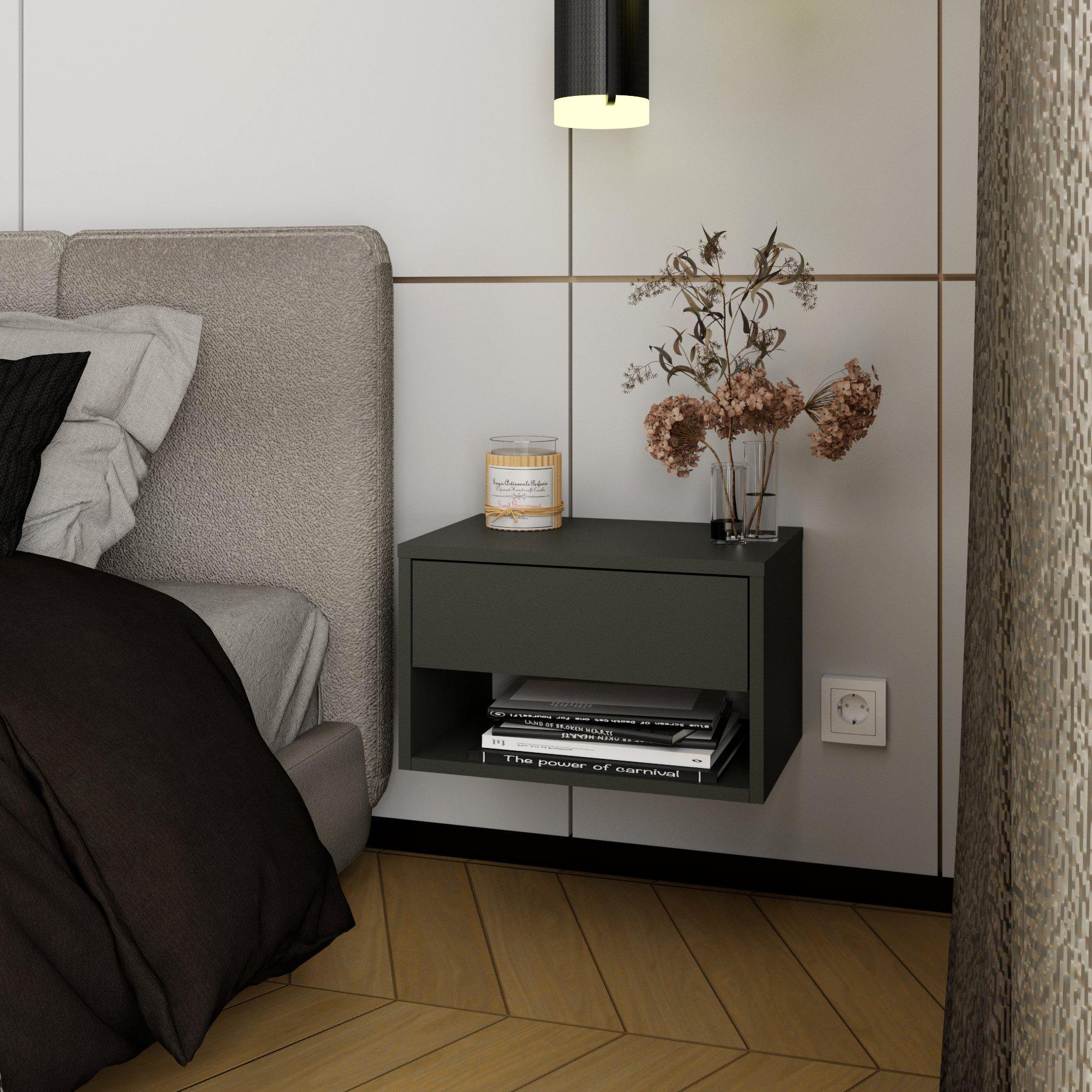 Тумба прикроватная подвесная Fly + 450х280х300 мм Антрацит - фото 1 Тумба прикроватная подвесная Fly + 450х280х300 мм Антрацит - фото 1