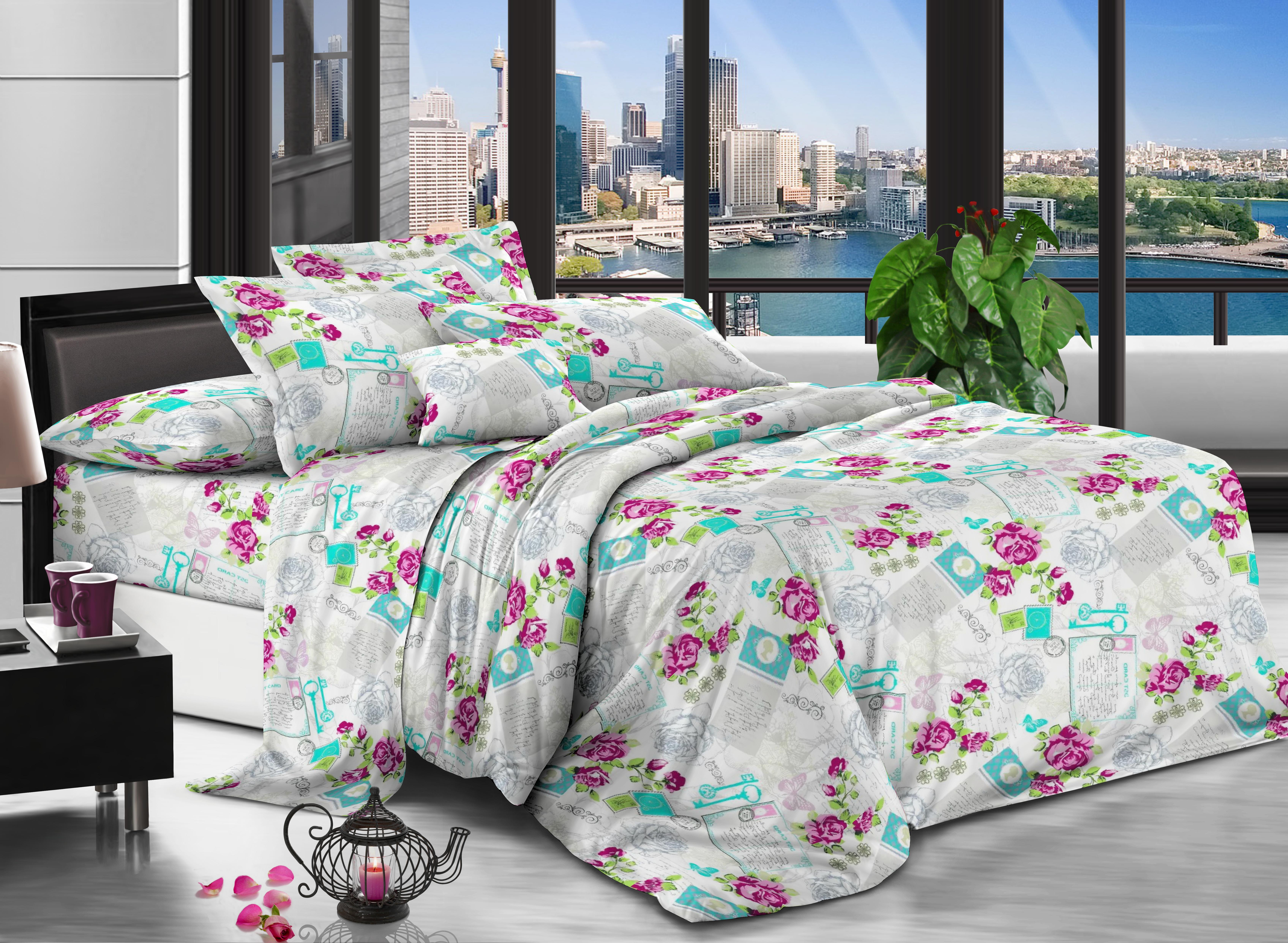 Комплект постельного белья Zastelli 15520-10 Розы жатка евро 200х220 см Разноцветный (13138)