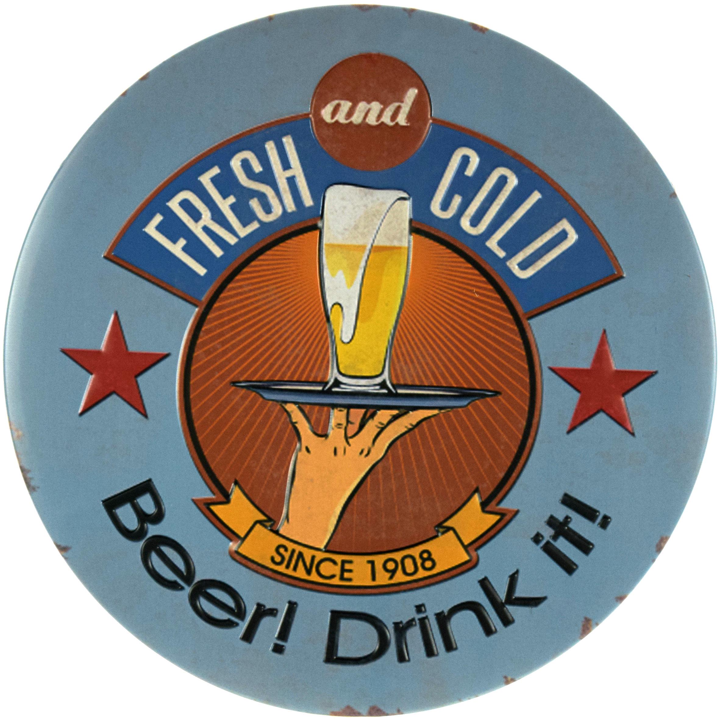 Табличка металлическая Свежее И Холодное Пиво! Выпей Это!/Fresh and Cold Beer! Drink It! круглая 30 см