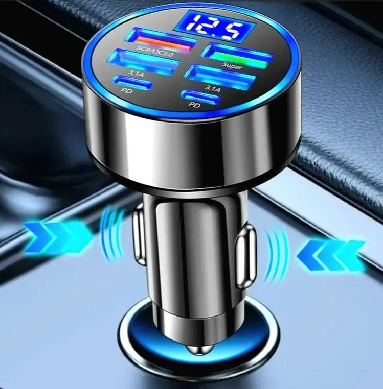 Зарядное устройство автомобильное с LCD-дисплеем и поддержкой быстрой зарядки PD/QC3.0 4xUSB-A/2xUSB-C 3,1 A Черный (D-0058) - фото 2