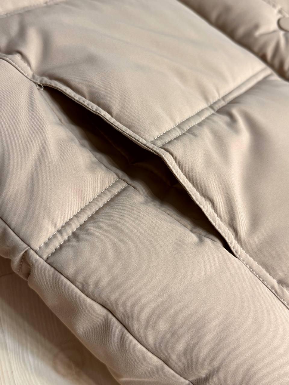 Куртка женская HAIZIYUAN 8589 средней длины с капюшоном XL Бежевый (4809) - фото 4