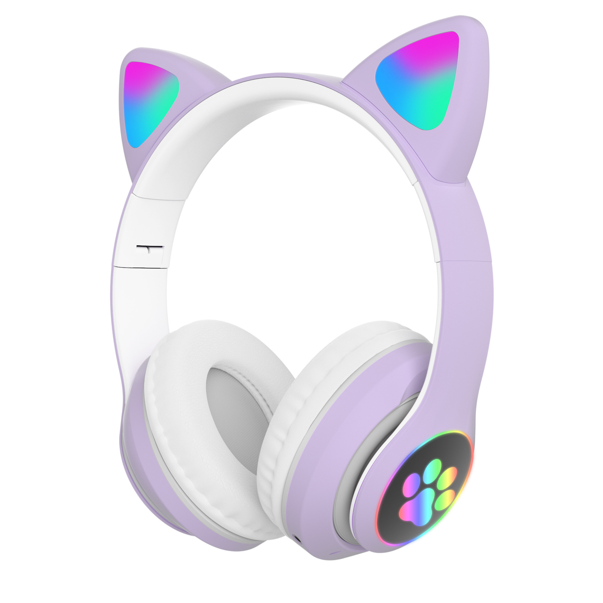 Наушники беспроводные Cute Headset Кошачьи ушки с подсветкой RGB и MP3 Фиолетовый - фото 4