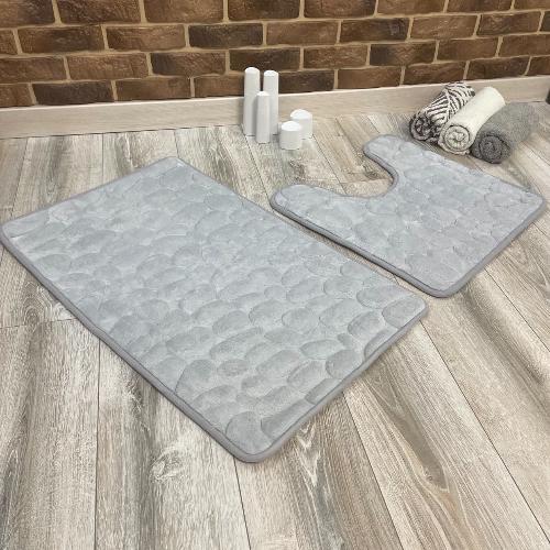 Набор ковриков в ванную и туалет Stone Premium Memory Foam 2в1 80х50/60х50 см Светло-серый (NKS0002) - фото 4 Набор ковриков в ванную и туалет Stone Premium Memory Foam 2в1 80х50/60х50 см Светло-серый (NKS0002) - фото 4