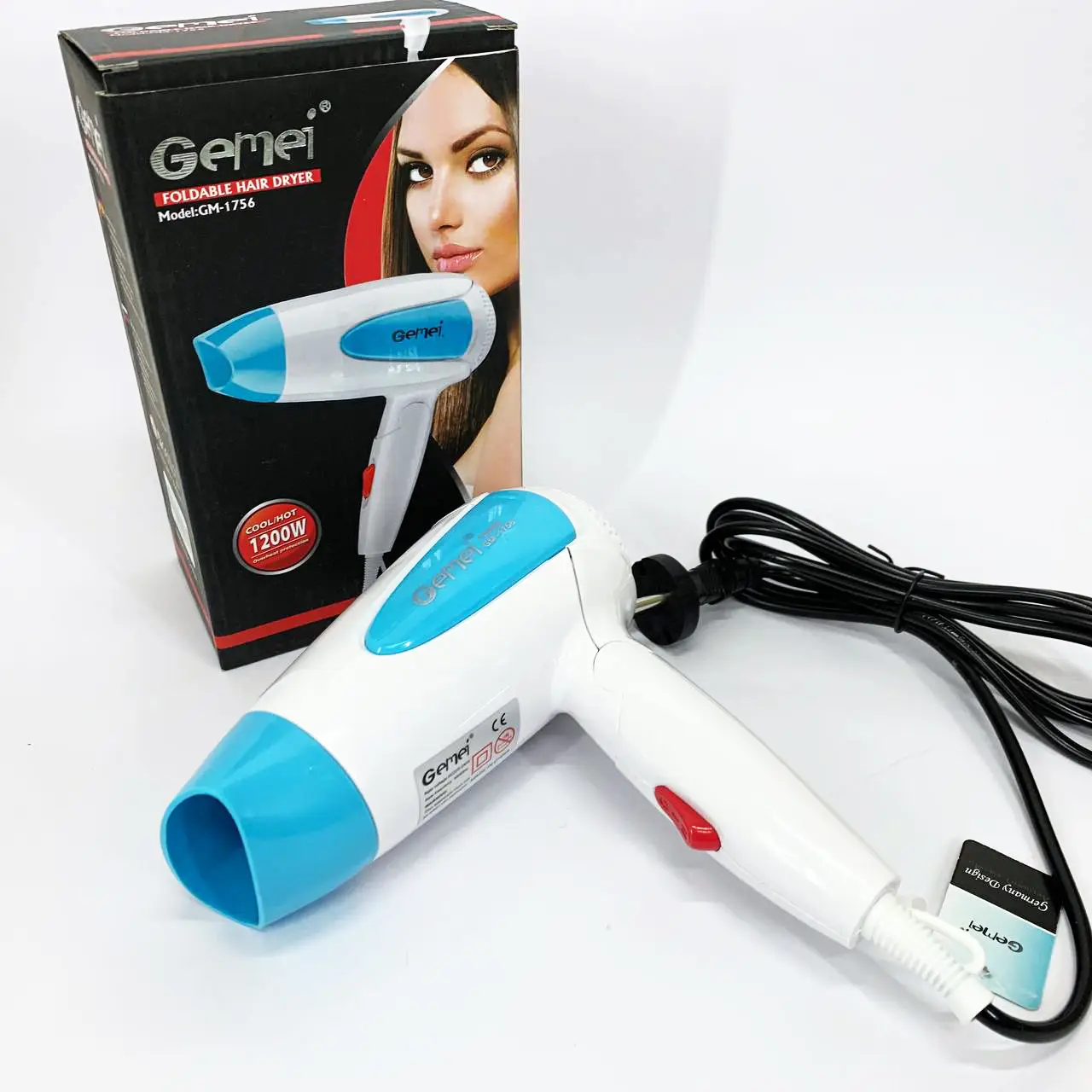 Фен дорожный Gemei GM-1756 1200 Вт складной с концентратором Голубой (ML-05272) - фото 5