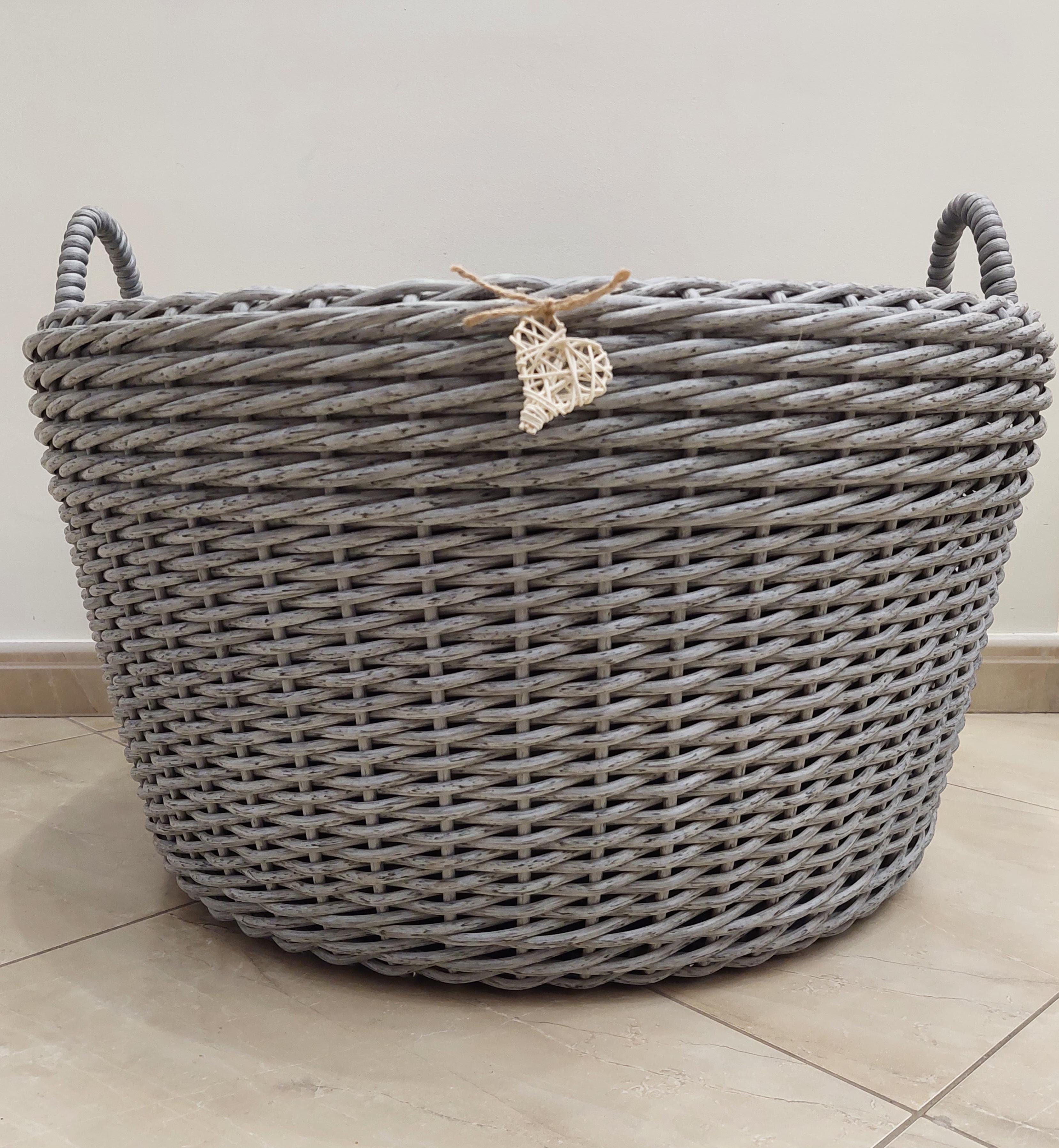 Кошик з ручками із штучного ротангу ручної роботи 90 л Сріблясто-сірий (33023) - фото 2 Кошик з ручками із штучного ротангу ручної роботи 90 л Сріблясто-сірий (33023) - фото 2