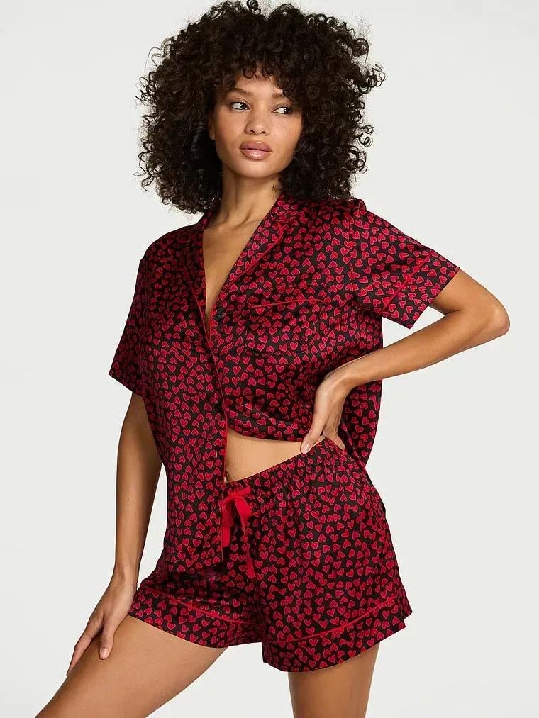 Пижама сатиновая Victoria's Secret Signature Satin Short Pajama Set L Красный (27178884)