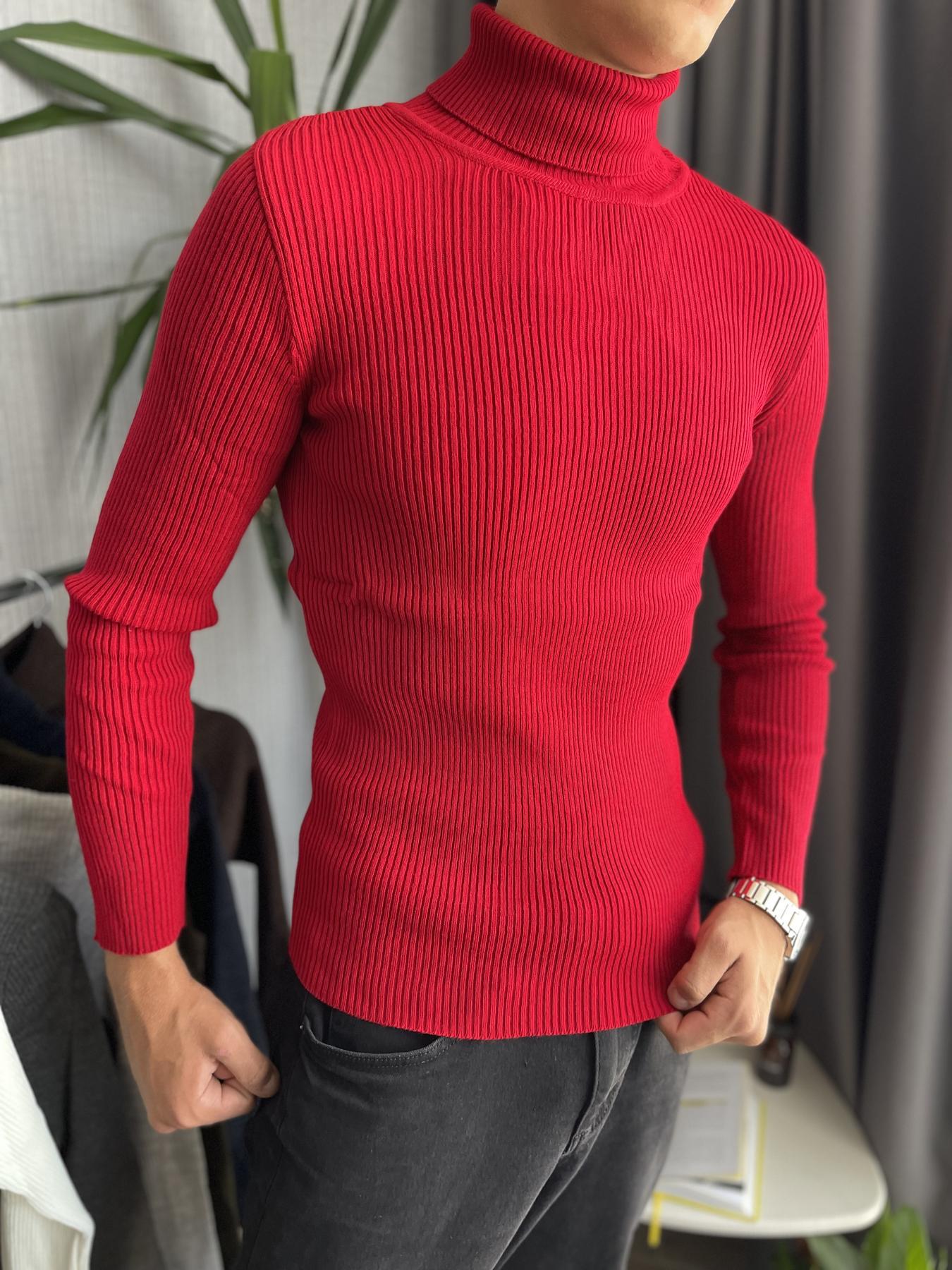 Гольф мужской с высокой горловиной в рубчик M Красный (26535/5/1) - фото 6