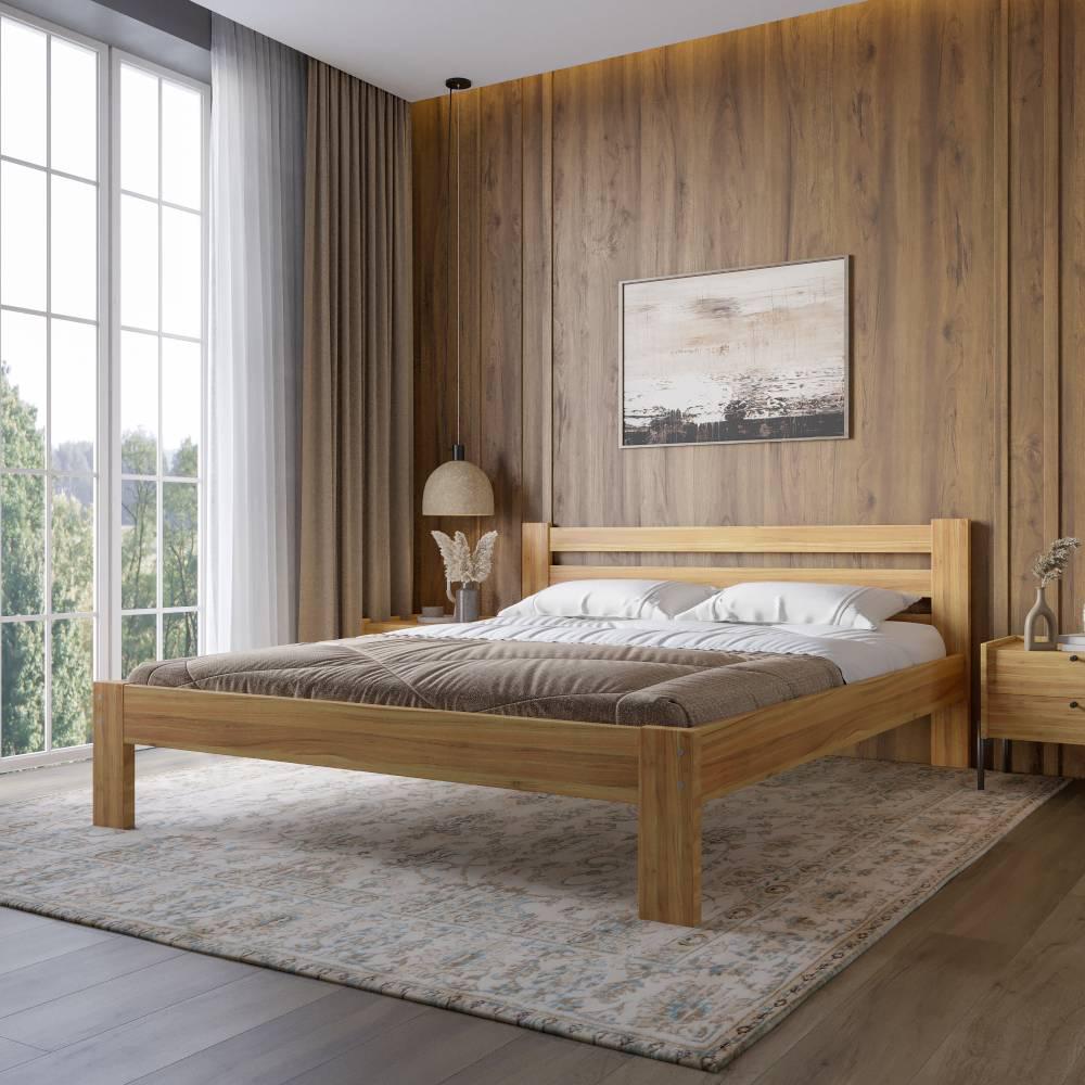 Ліжко двоспальне MebiGrand Баварія дерев’яне 160х200 см Горіх світлий (26566251)