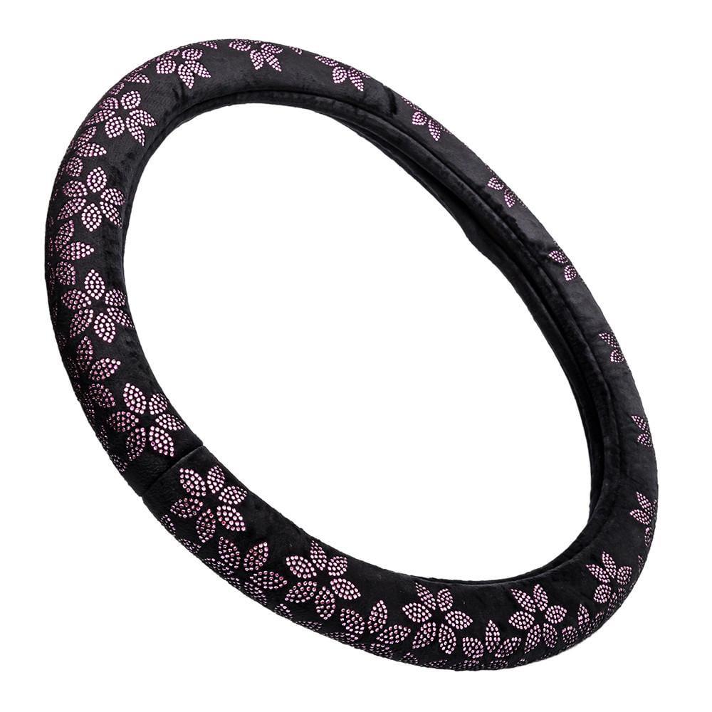 Чохол на кермо з фланелі Elegant квіти з рожевого каміння M 38 см Чорний (EL 115 231)