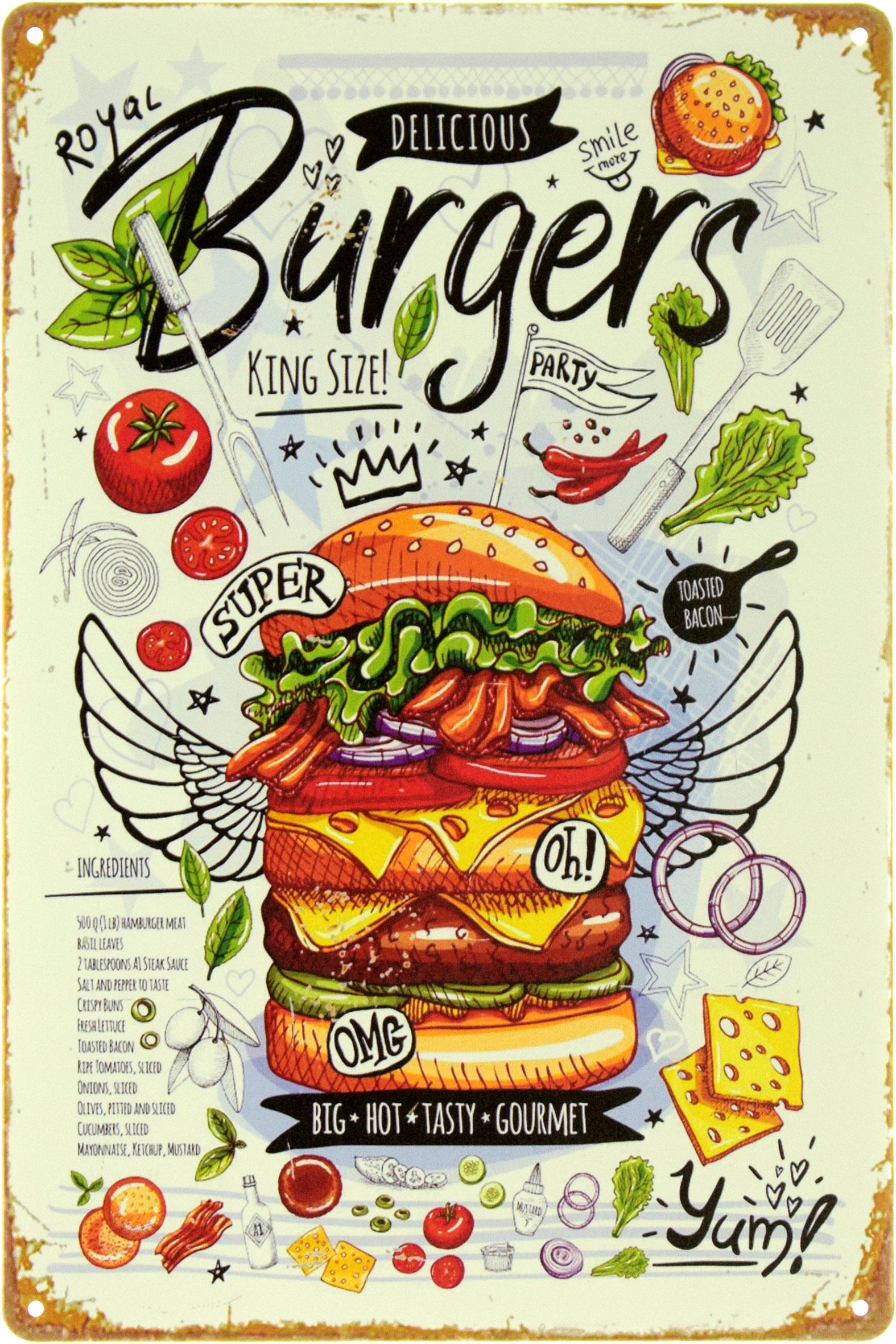 Табличка металлическая "Royal Burgers King Size" 20x30 см (ms-104026)