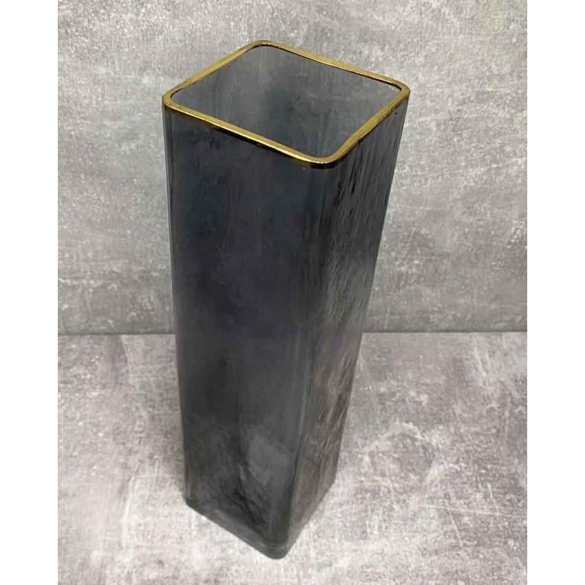 Ваза скляна прямокутна Olens 8030-192 із золотим обідком 30 см Чорний лід (1656607823)