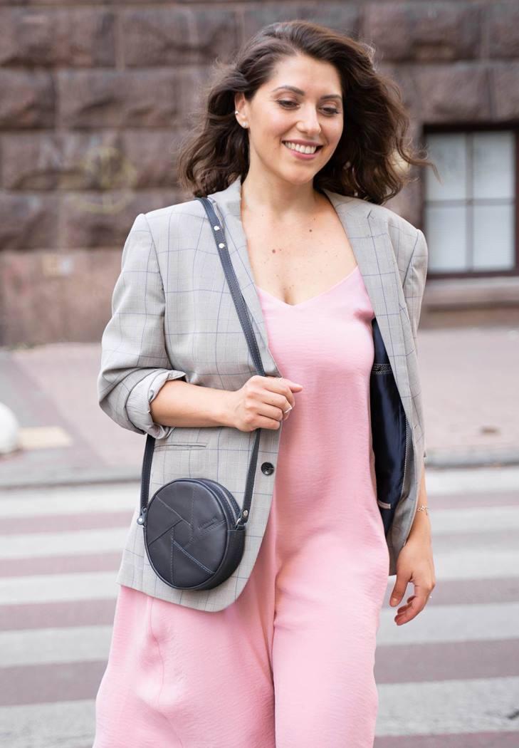 Женская сумка кожаная круглая Бон-Бон Темно-синий (A-026851)