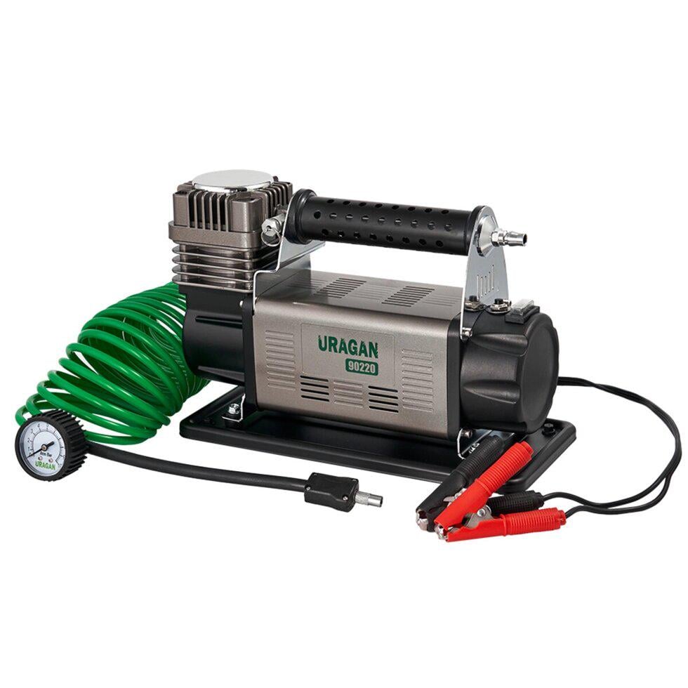 Компрессор автомобильный Uragan 10Атм 160 л/мин 600 Вт с зажимами АКБ