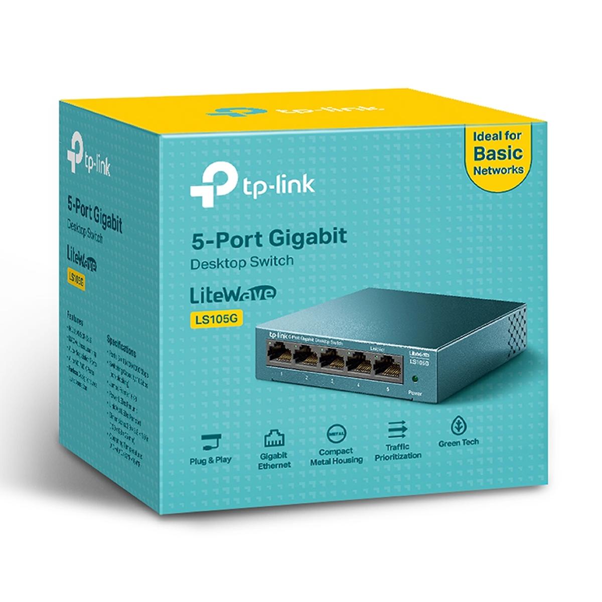 Коммутатор настольный TP-LINK LiteWave LS105G 5-port Gigabit Гигабитный Grey-blue (150115) - фото 3