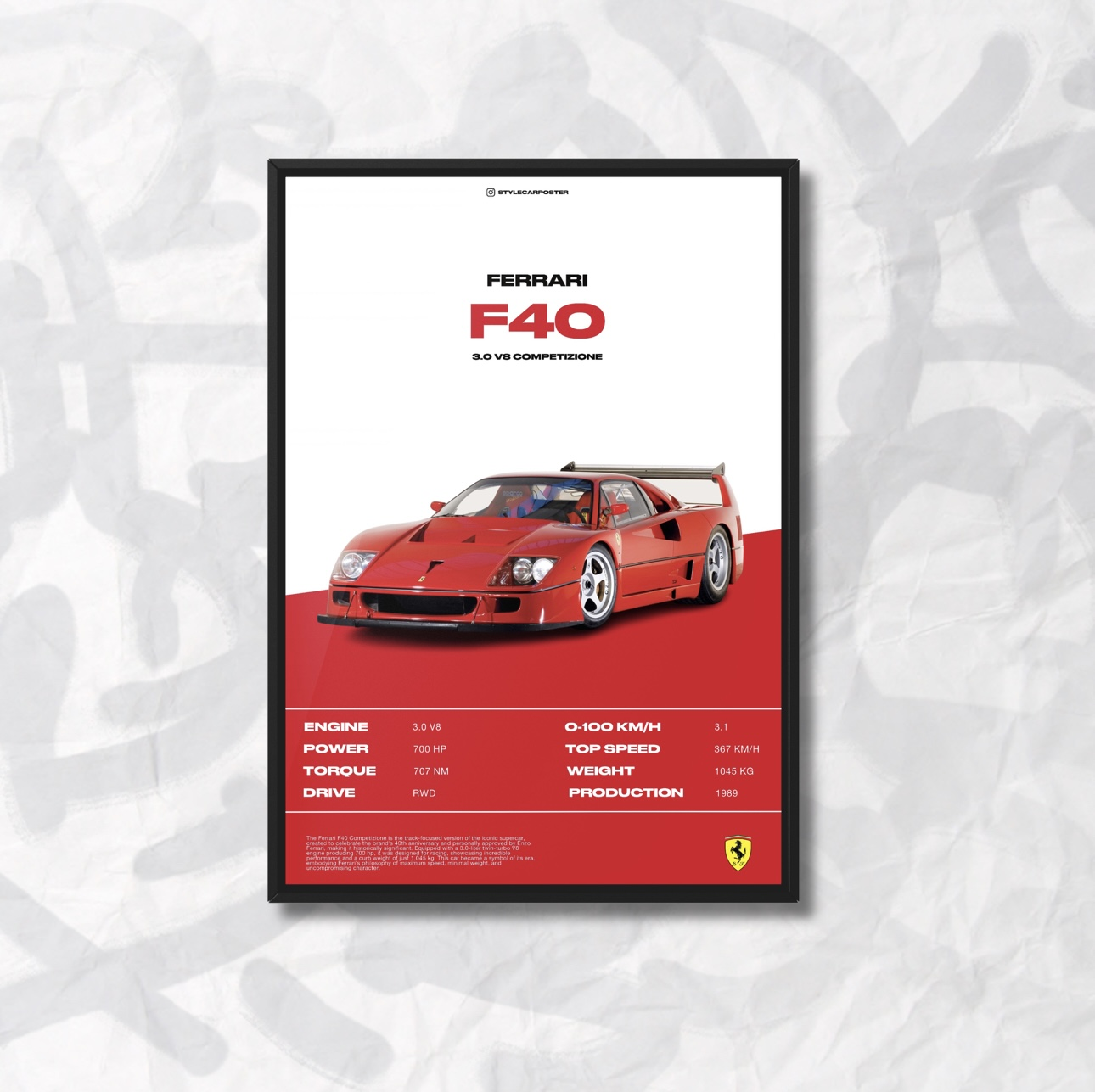 Картина с авто Ferrari F40 А4 210х300 мм (FR0014)