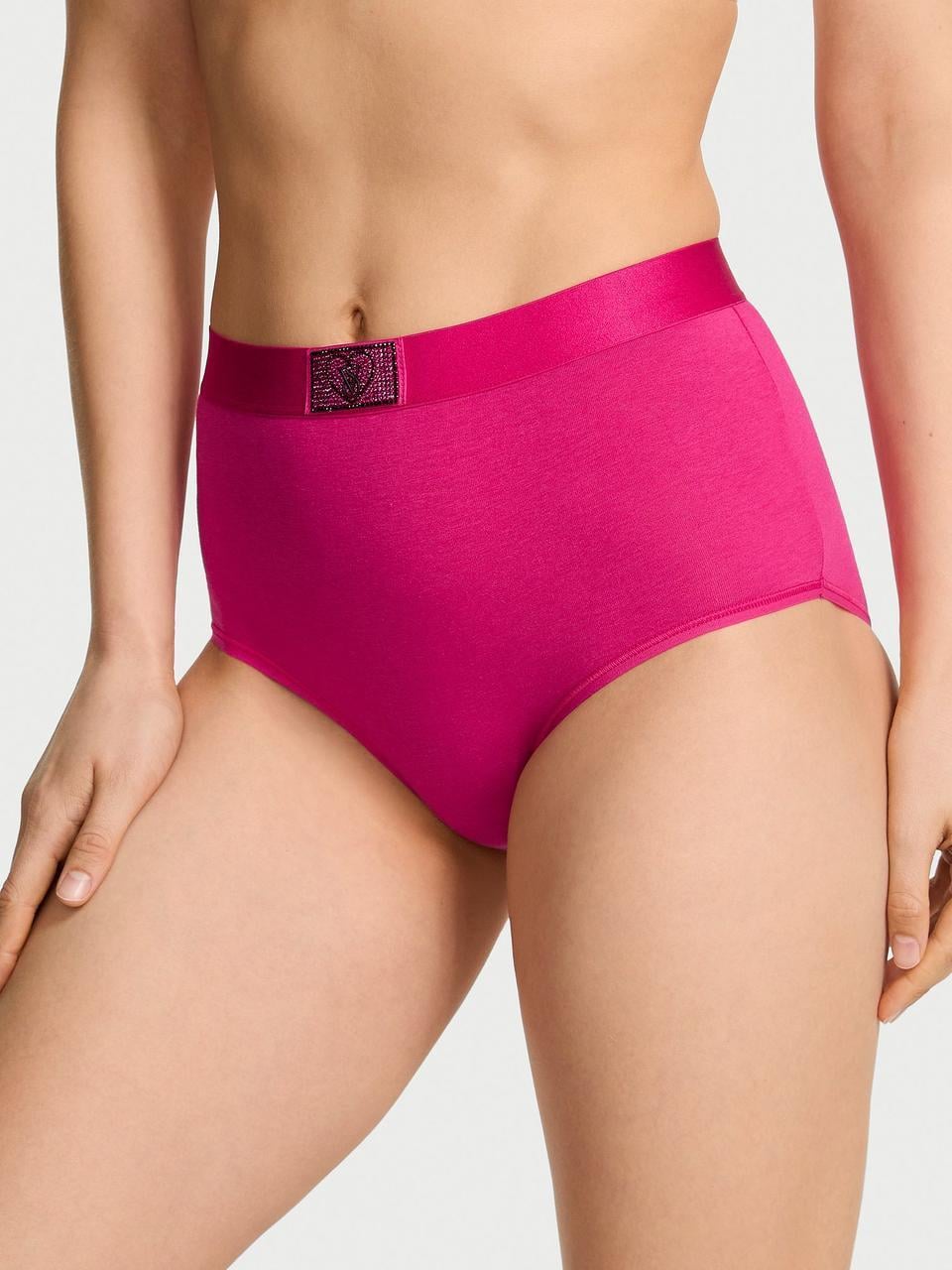 Трусики женские Victoria's Secret Logo Cotton Heart Shine Patch Modern Brief M Розовый (7496733812373)