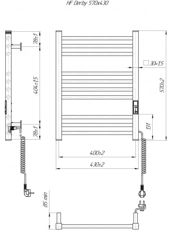 Полотенцесушитель электрический HYGGE FAMILY HF Derby TR K 570х430 мм Черный матовый (6.1.0400.06.BM) - фото 5