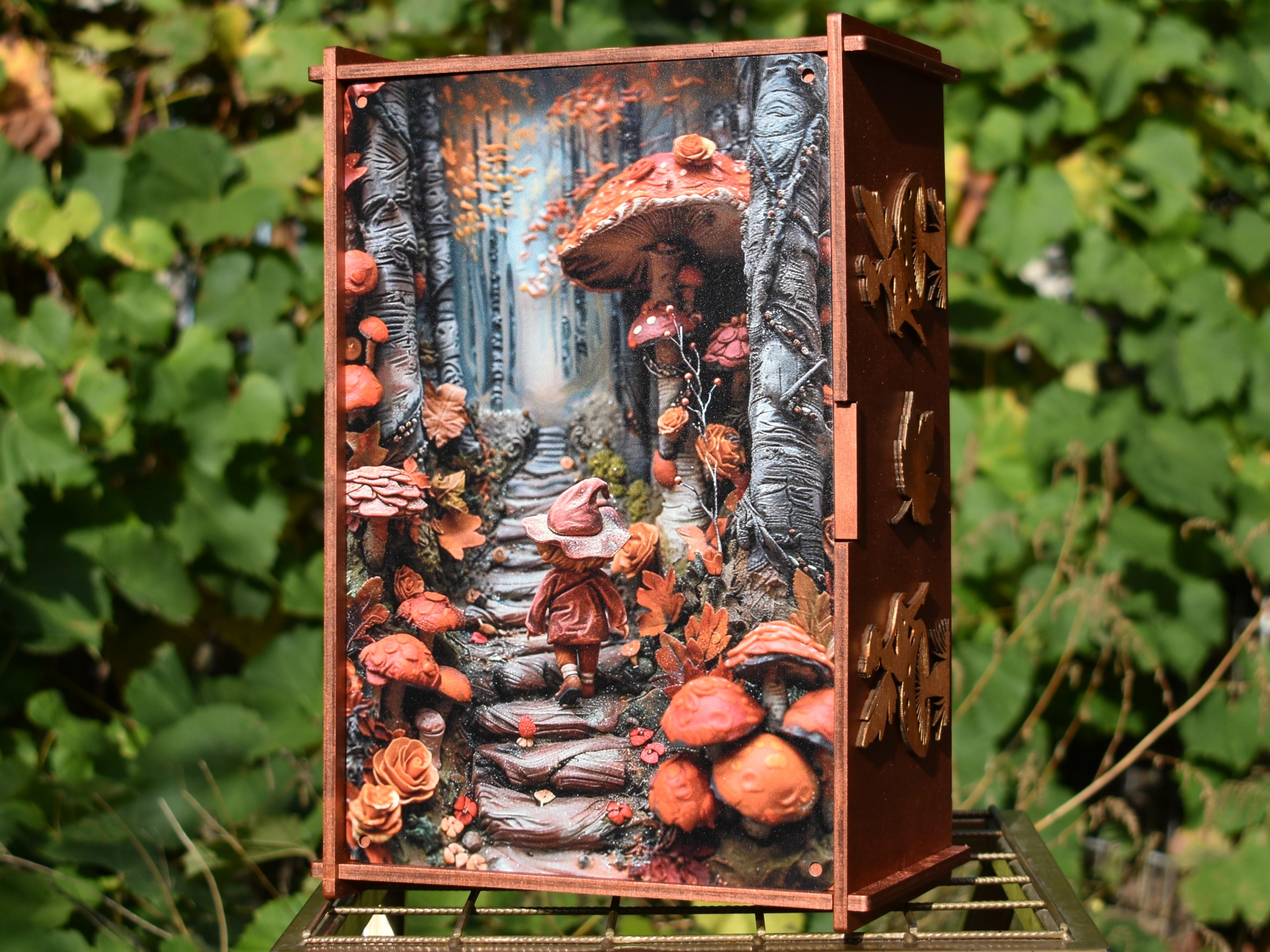 Подарункова коробка Лісовий гном 3D з фанери 20х30х12 см (21683117) - фото 9