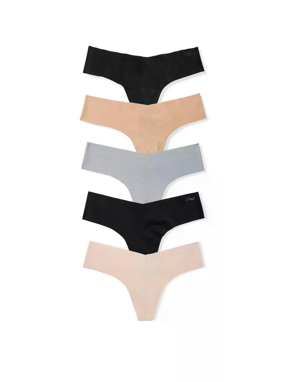 Н​абір трусиків жіночих безшовних Victoria's Secret PINK No-Show Thong Panties Basic М 5 шт. Різнокольоровий (37022156)