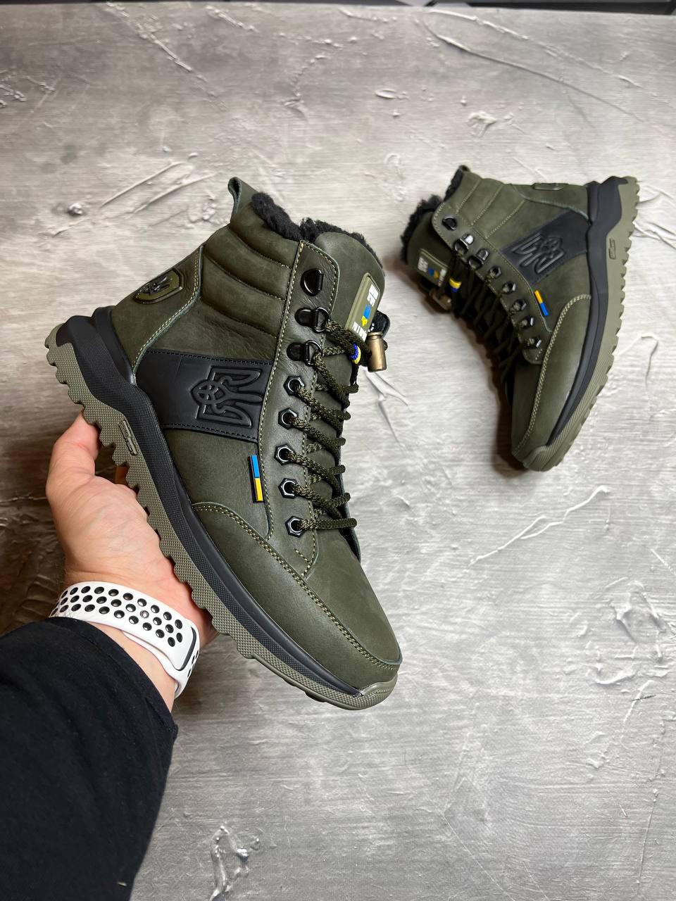 Берці зимові чоловічі з хутром та гербом р. 44 Хакі - фото 7
