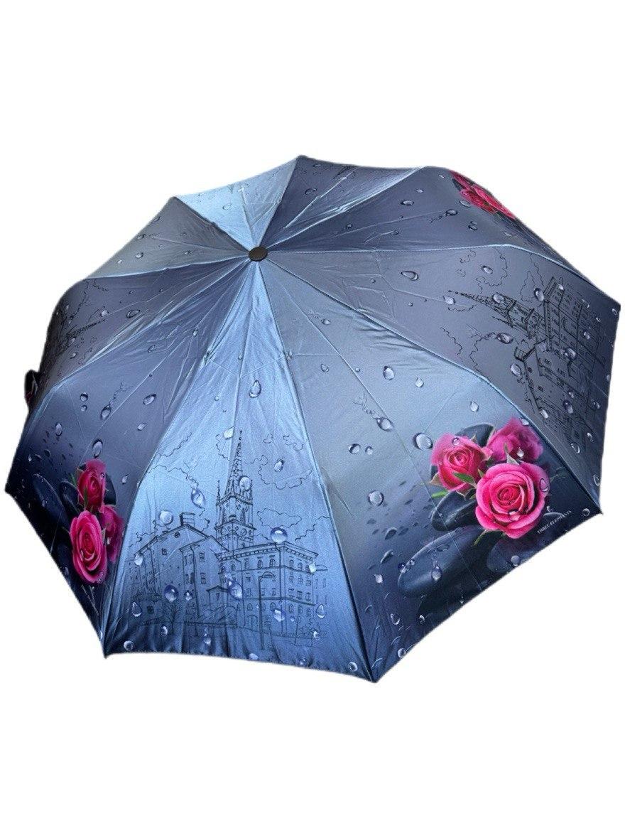 Зонт женский полуавтомат Три Слона атласная с цветами и городами (34033)