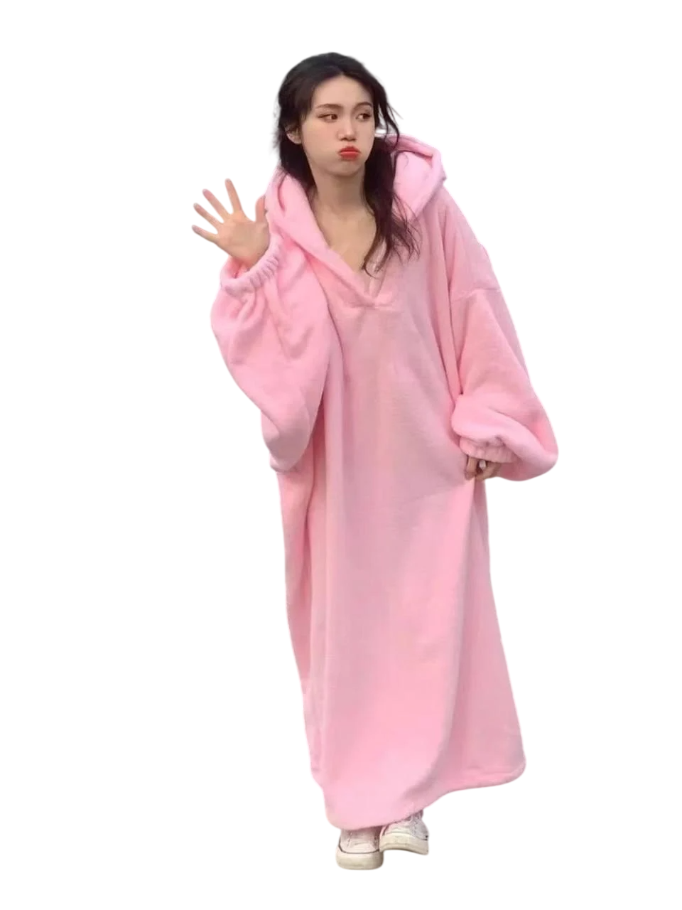 Пижама женская флисовая с капюшоном и ушками Over Size Розовый (SM5434667/2846720410)