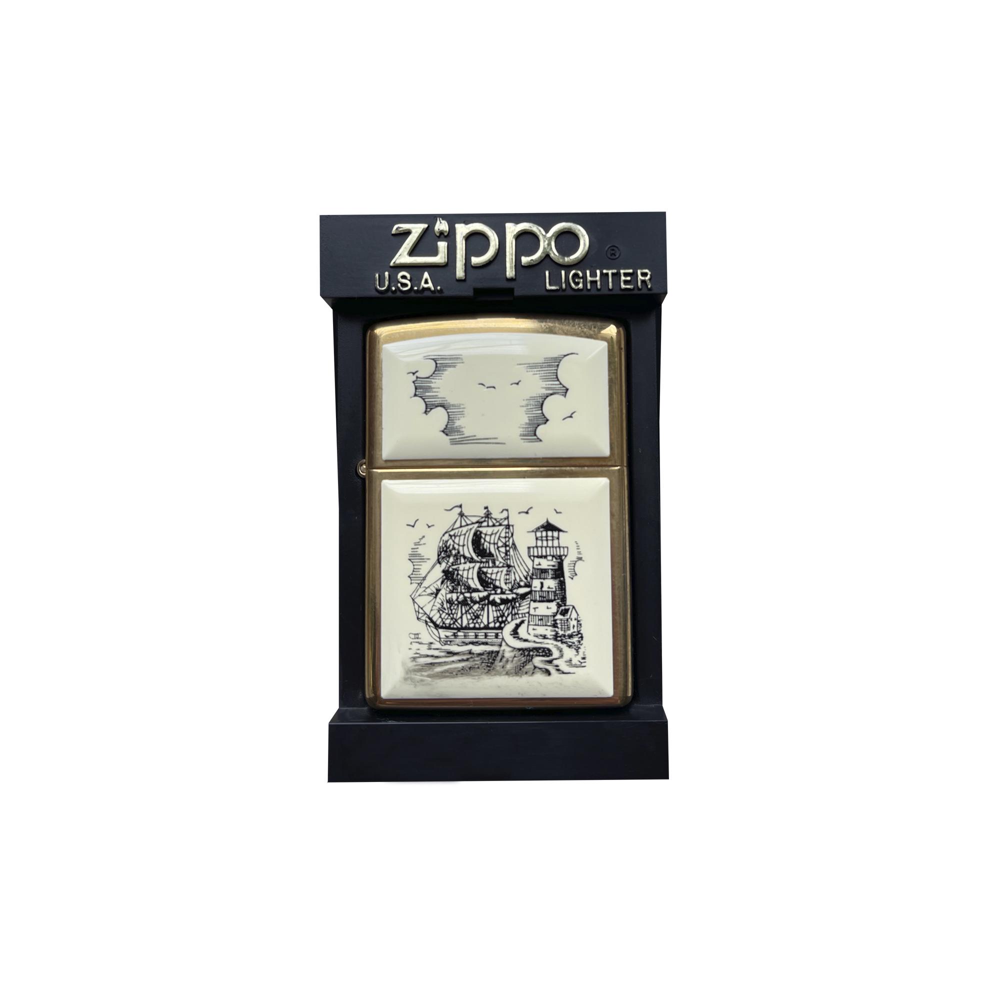 Зажигалка Zippo Винтаж Scrimshaw Ship and Lighthouse (1416)