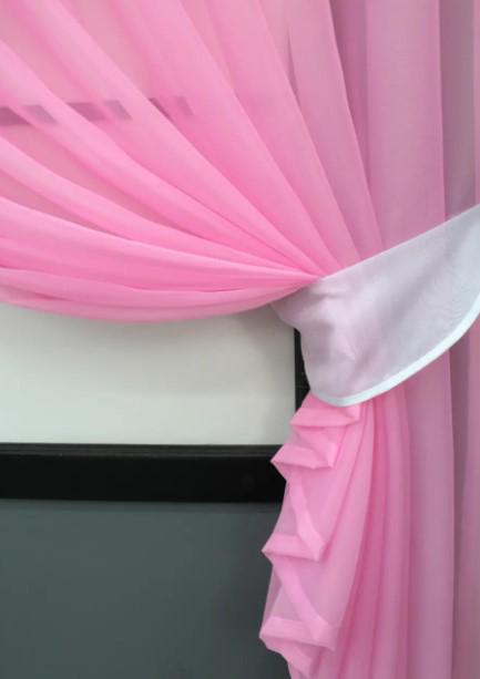 Комплект штор на кухню шифон 280х170 см Белый/Розовый (076к) - фото 5 Комплект штор на кухню шифон 280х170 см Белый/Розовый (076к) - фото 5