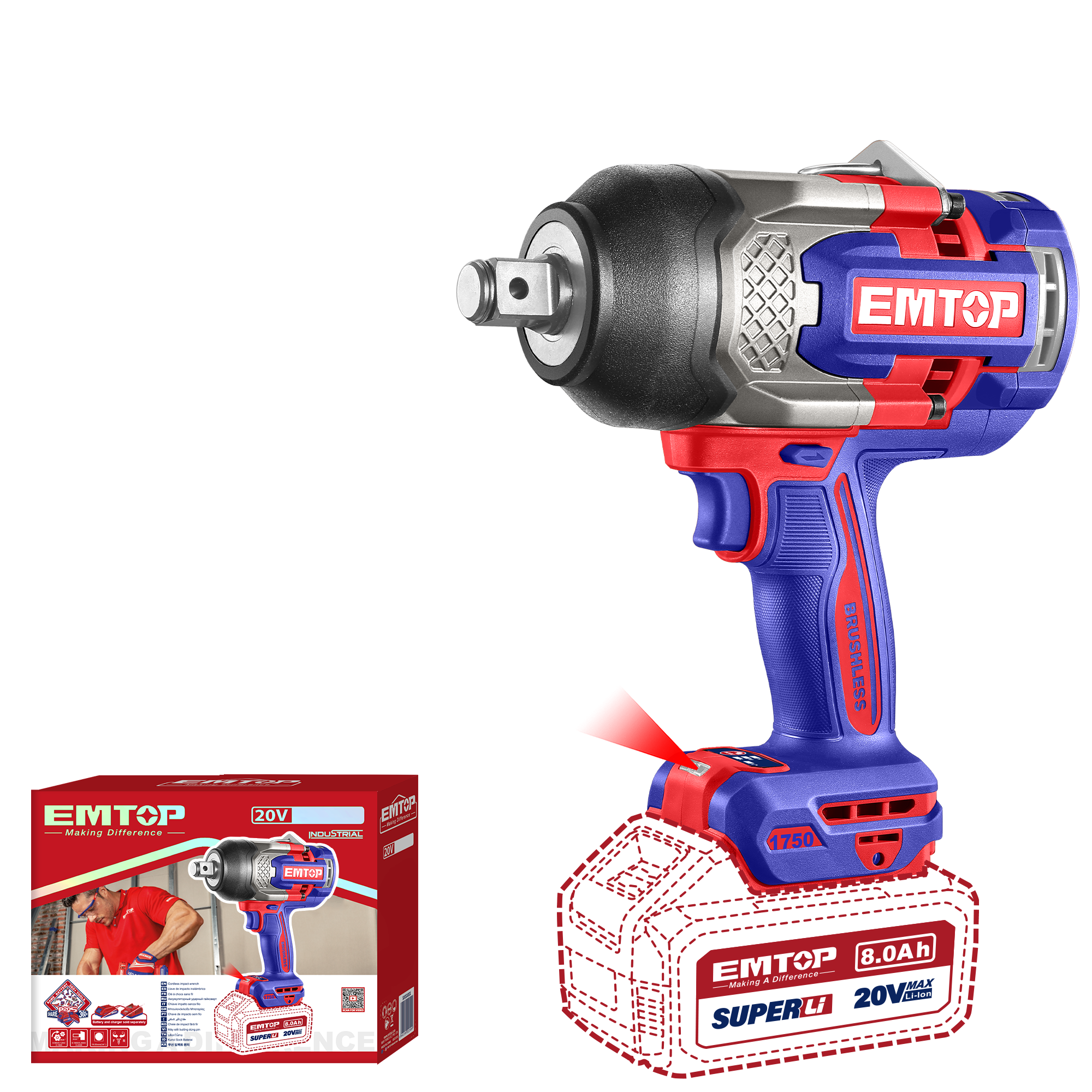 Гайковерт аккумуляторный ударный EMTOP ECIWL201751 без АКБ и ЗУ