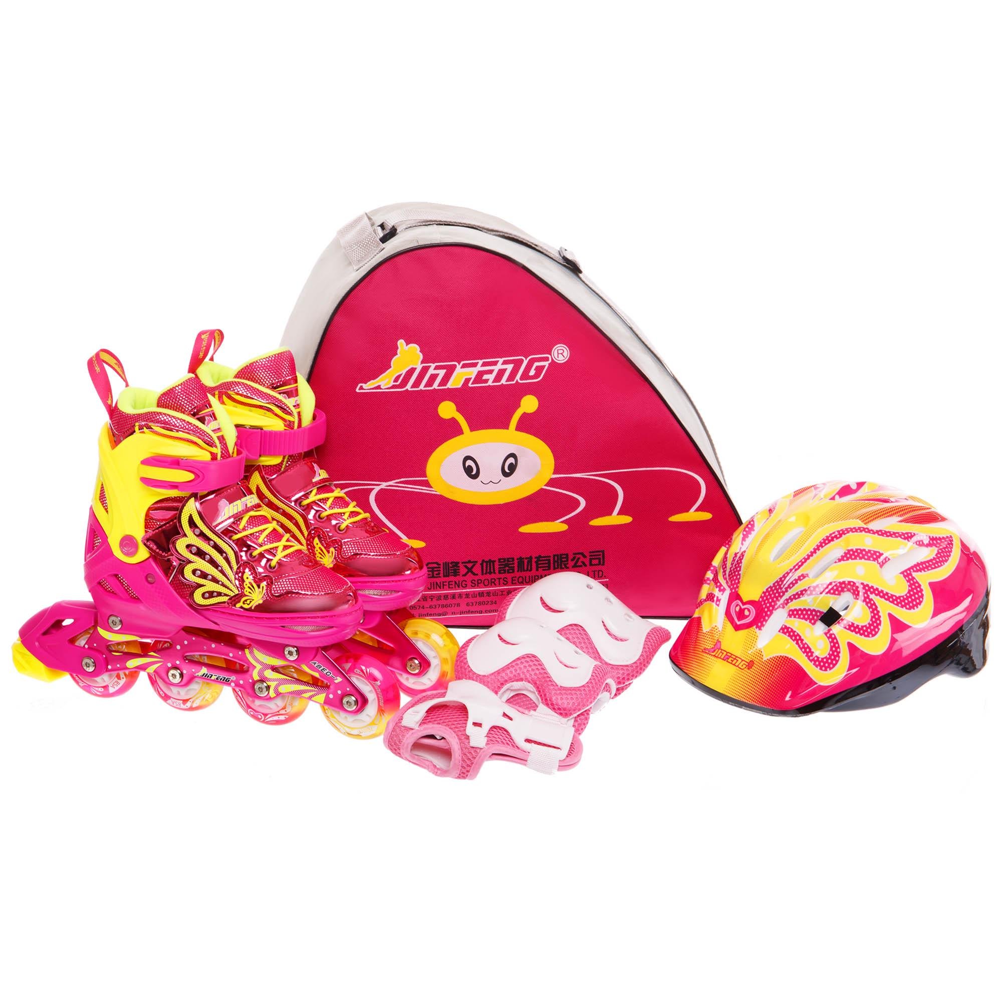 Роликовые коньки раздвижные детские JINGFENG 189 с защитой и шлемом р. 35-38 Розовый (189_Розовый_M_(35-38) Роликовые коньки раздвижные детские JINGFENG 189 с защитой и шлемом р. 35-38 Розовый (189_Розовый_M_(35-38)