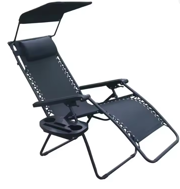 Кресло-шезлонг раскладной LEOBRO Zero Gravity с козырьком Black (LB-ZGC-T1-BLK)