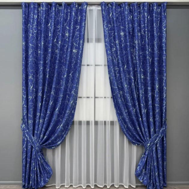 Комплект штор Royal Textile лен мрамор 2х2,7м2 шт. Синий (2003ш 32-479)