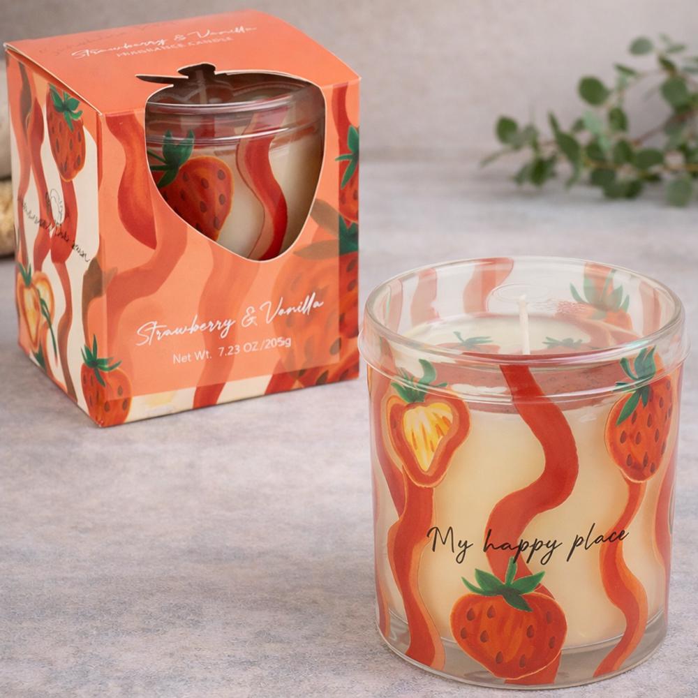 Аромасвеча в стеклянном стакане с крышечкой Клубника 460 г 9x7,5 см (37-полун-124654)