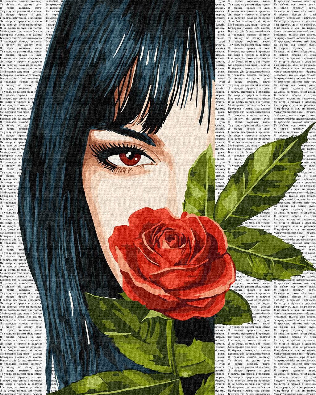 Картина за номерами Ideyka Люди Поезія Дівчина з трояндою 40х50 см