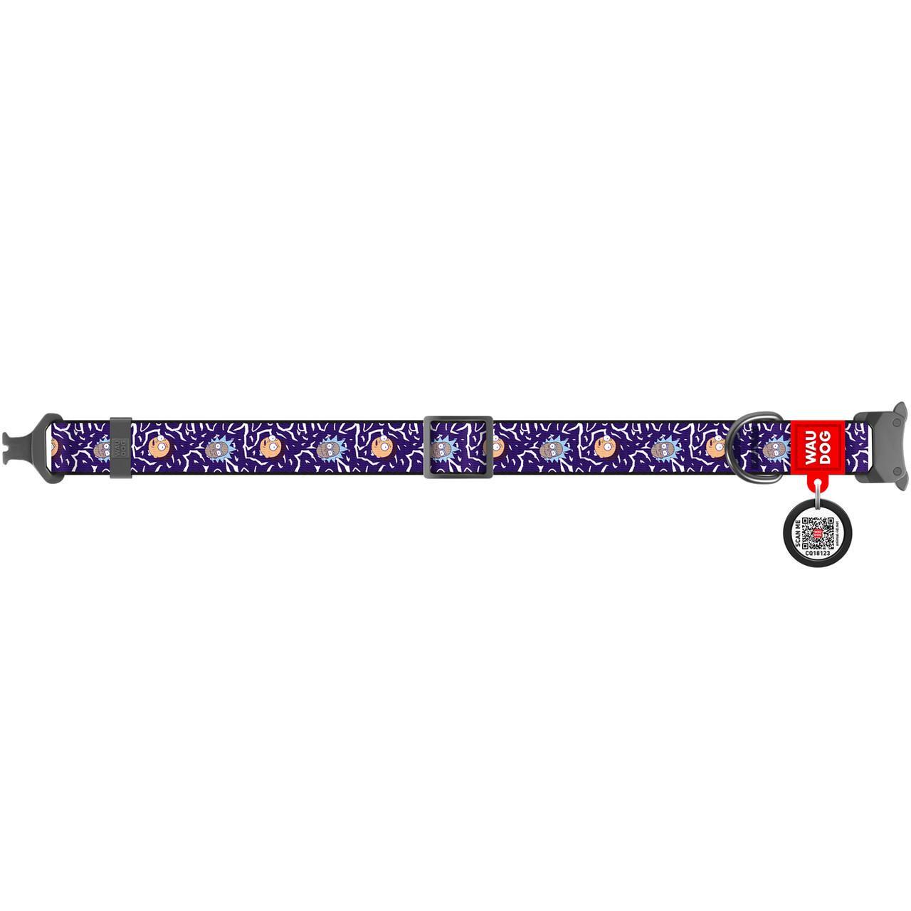 Нашийник для собак нейлоновий Waudog Nylon Рік та Морті 2 з QR паспортом/металевий фастекс 33-49 см 25 мм (4507-0281)