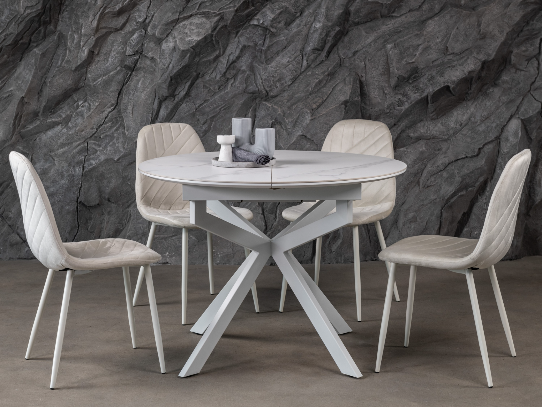 Обідній стіл круглий Vetro Mebel Офелія 1050/1380/760 мм Калакатта крістал/Білий (TML-1250) - фото 12 Обідній стіл круглий Vetro Mebel Офелія 1050/1380/760 мм Калакатта крістал/Білий (TML-1250) - фото 12