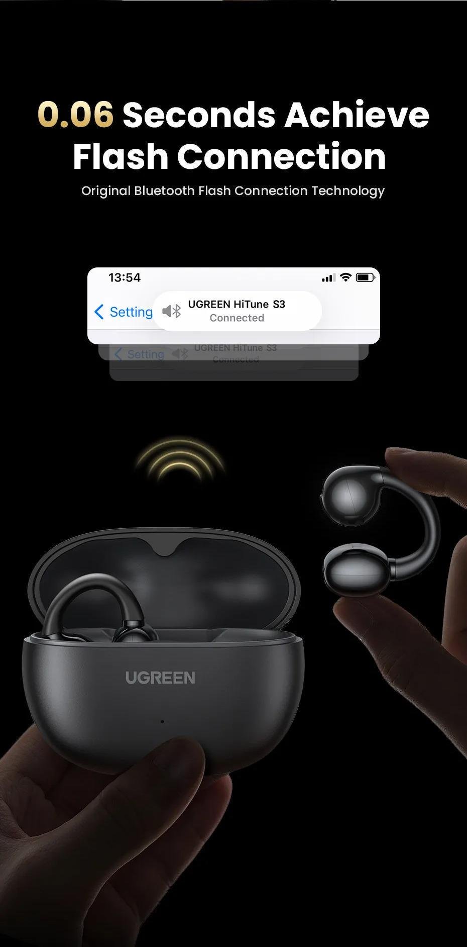 Навушники бездротові UGREEN HiTune S3 Bluetooth 5.4 IPX5 відкритого типу до 30 годин и Чорний (45785) - фото 19 Навушники бездротові UGREEN HiTune S3 Bluetooth 5.4 IPX5 відкритого типу до 30 годин и Чорний (45785) - фото 19