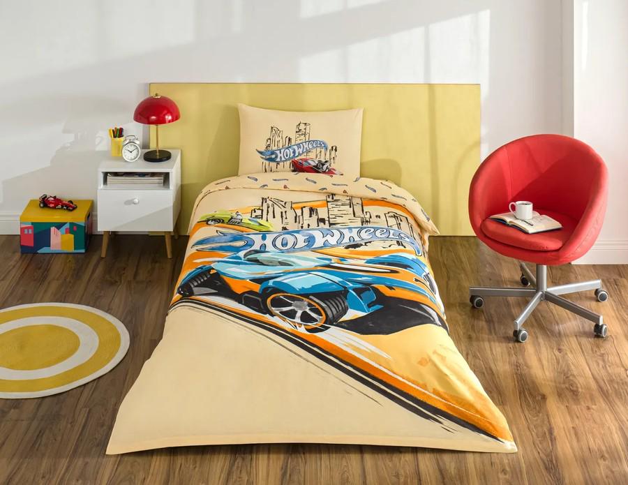 Комплект постельного белья подростковый Tac Disney Hot Wheels Winner ранфорс полуторный на резинке (2000022284270)
