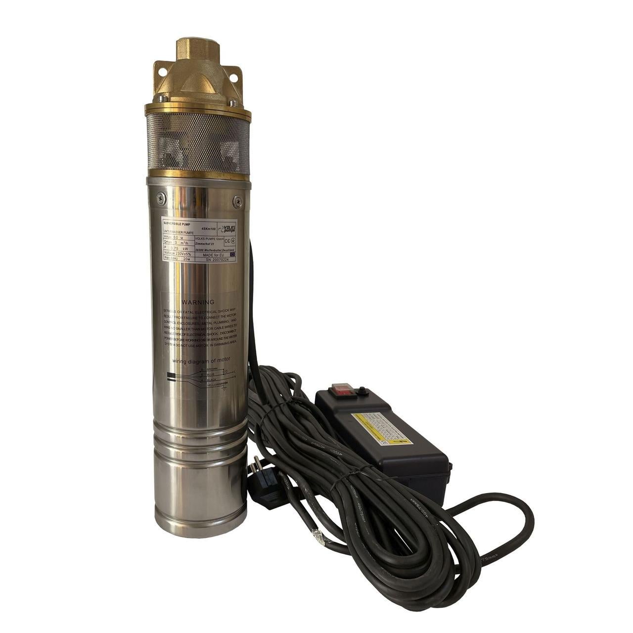 Насос вихревой скважинный VOLKS pumpe 4SKm100 0,75кВт/кабель 15 м/пульт
