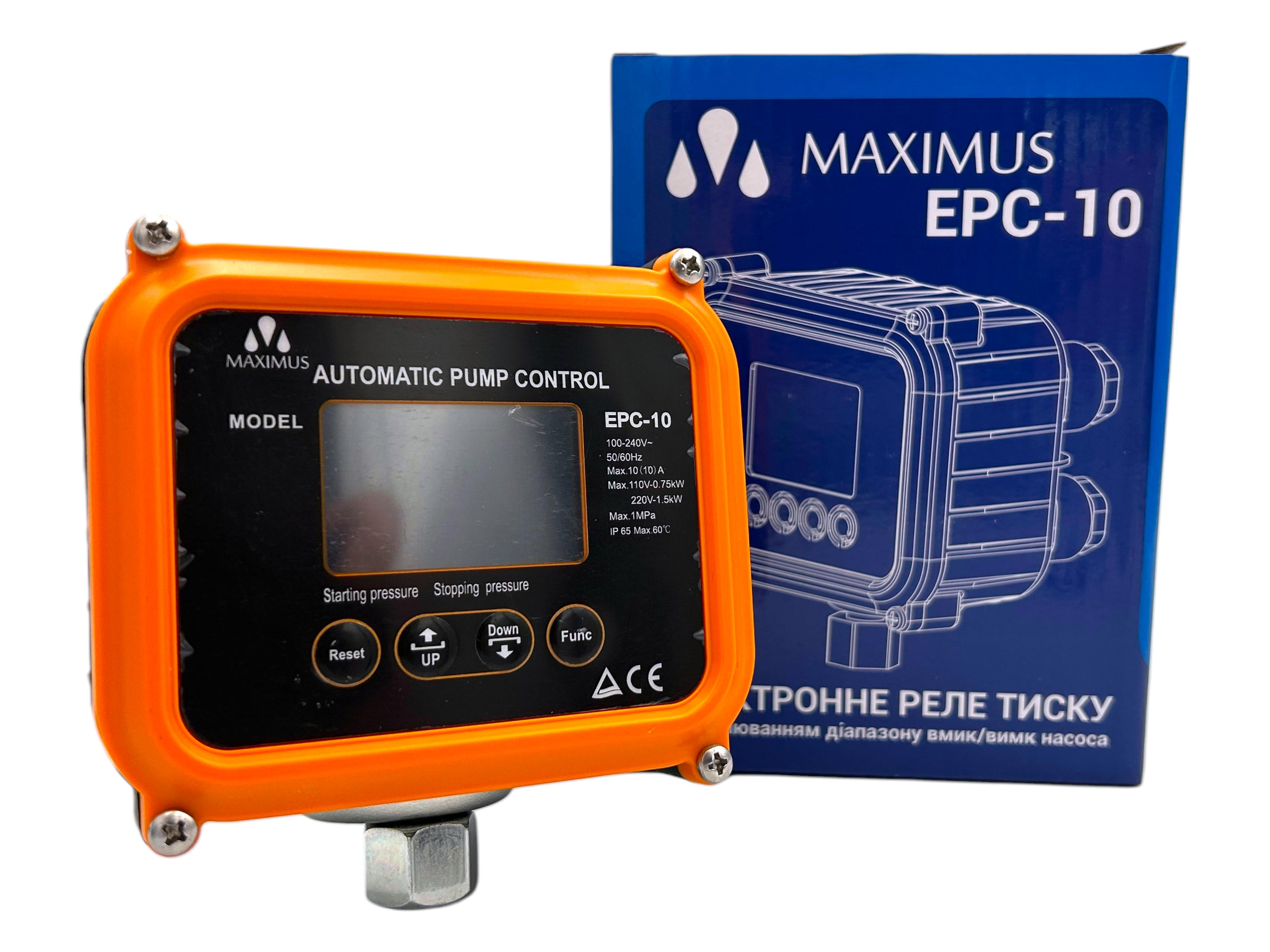 Реле давления Maximus EPC10 1,5 кВт с дисплеем/автоматическим перезапуском и защитой от сухого хода