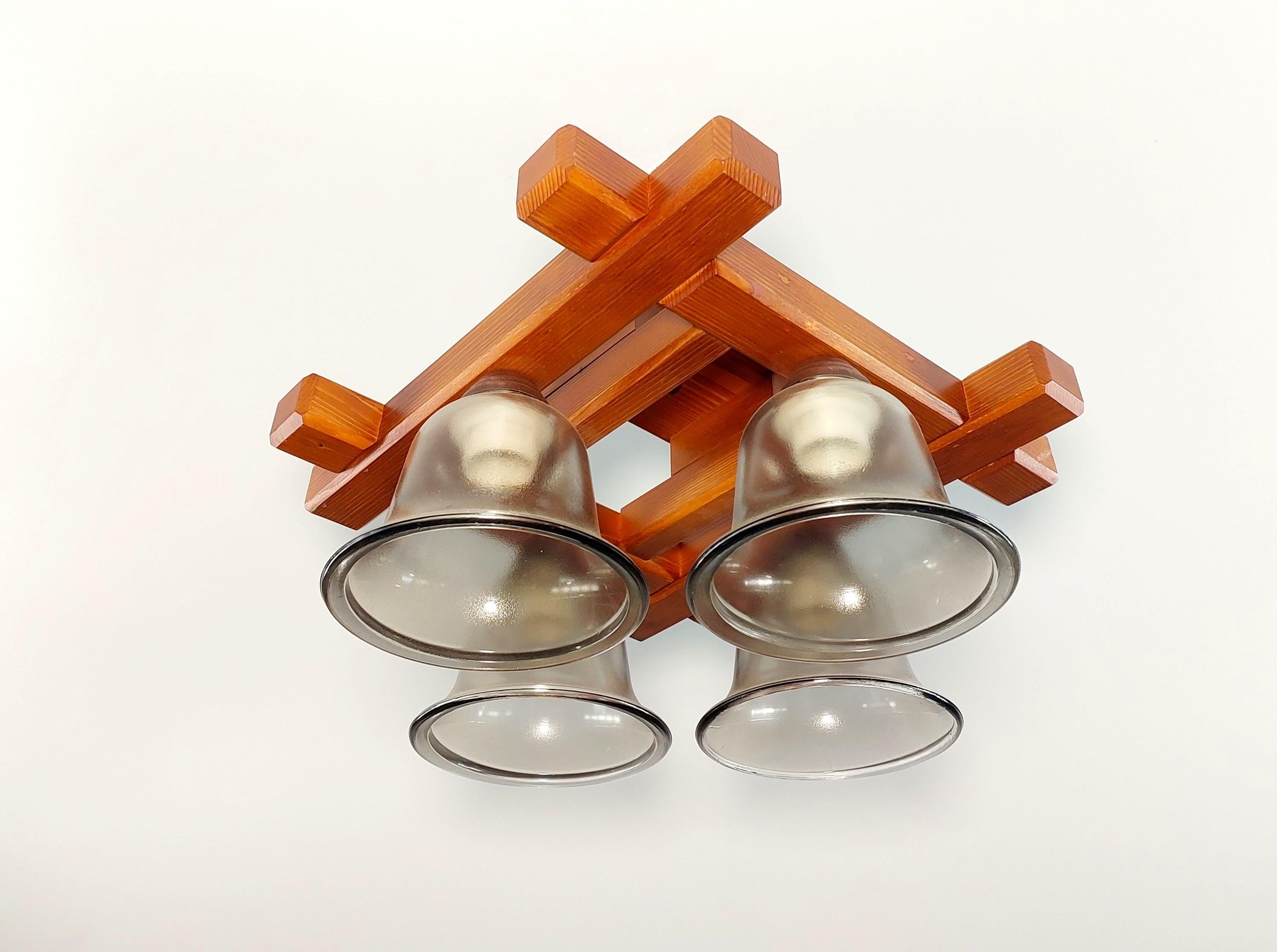 Люстра деревяная Квадро/4 на 4 плафона Коричневый