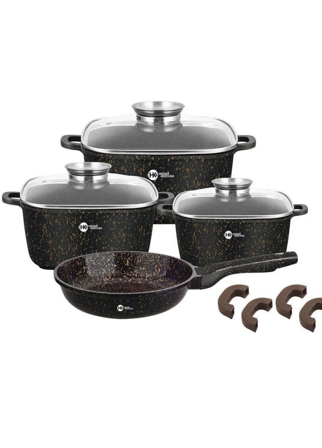 Набір каструль та сковорода Higher Kitchen HK-312 11 пр. із гранітним антипригарним покриттям Коричневий (A3724) - фото 1