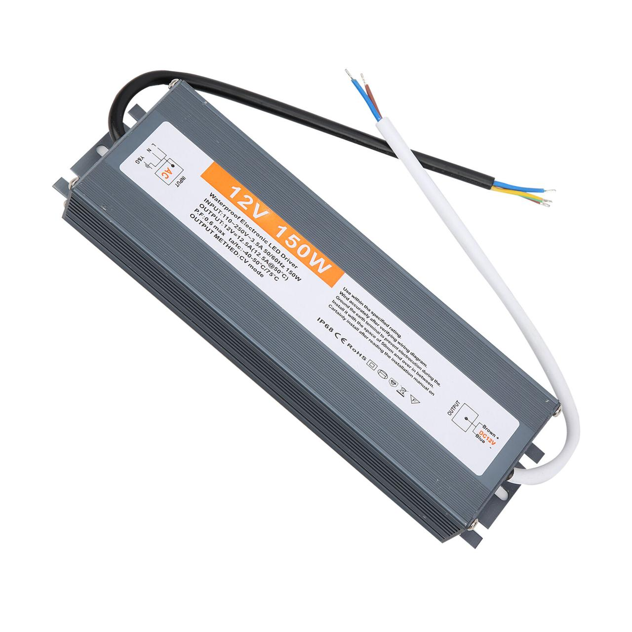 Блок питания для светодиодной ленты герметичный IP68 12V 150W (28267)